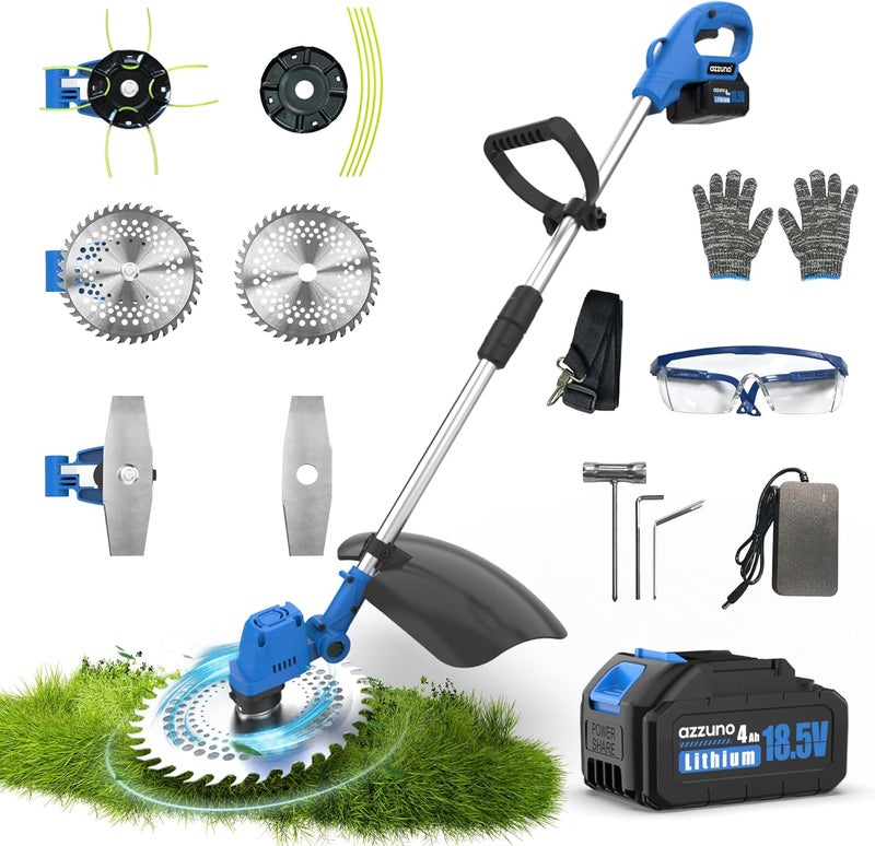 AZZUNO 21V 12-inch Brushless Weed Wacker Cordless Grass Eater Electric Lawn String Trimmer, Lightweight Brush Cutter 4.0Ah Battery Powered with Charger and Blades for Garden Yard - Image 1